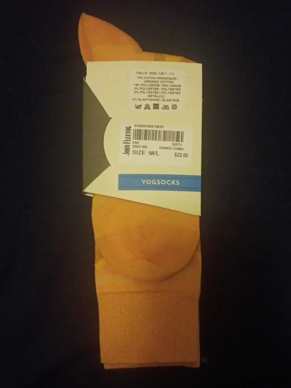 John Fluevog Men's Golden Orange Wave Crew Socks